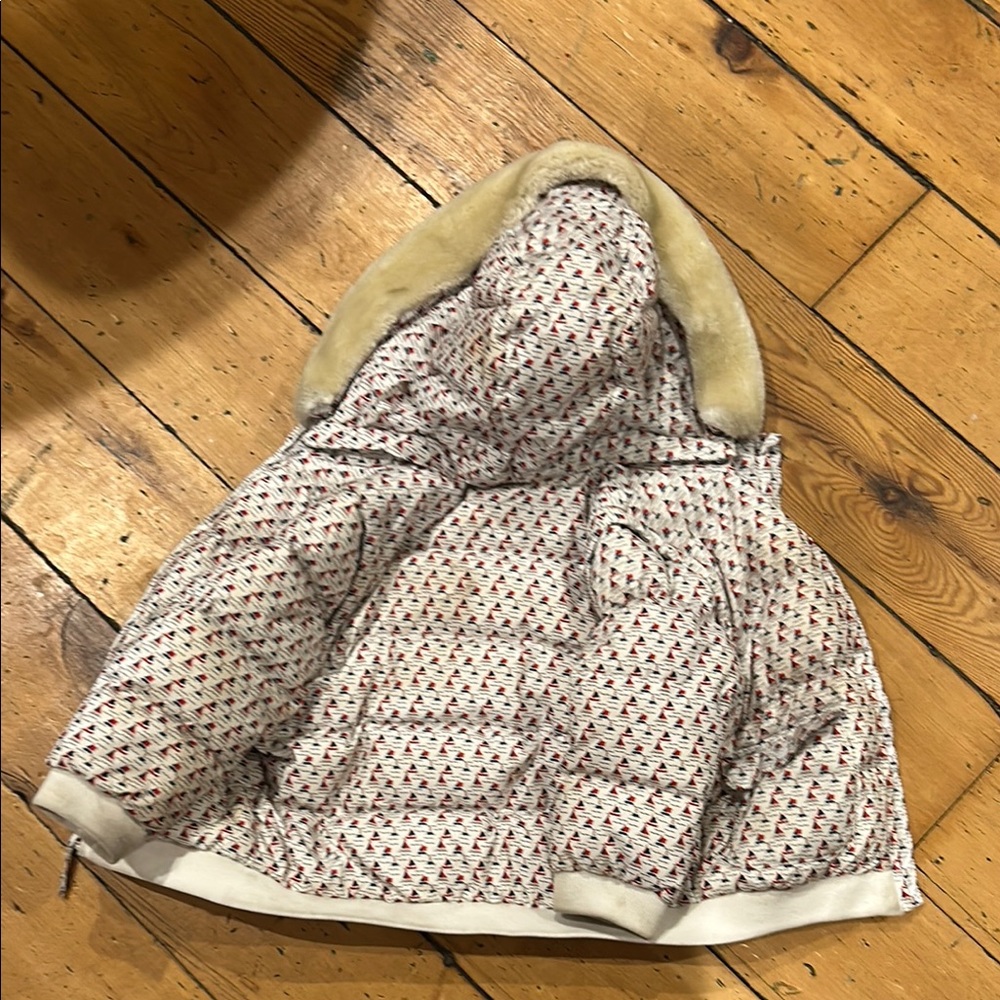 Petit Bateau Kids Patterned Puffer Jacket with Fur Trim